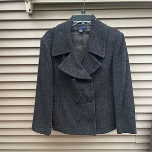 Anne Klein Double Breasted Gray Jacket with Wide Lapels and Tailored Fit Size 12